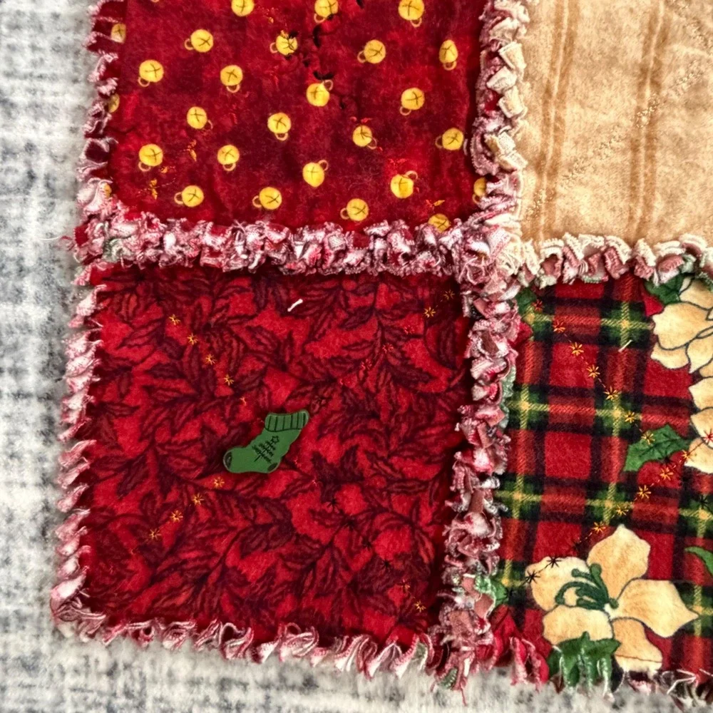 Handmade Christmas Tree Rag Quilt Rustic Holiday Patchwork Throw 50x66